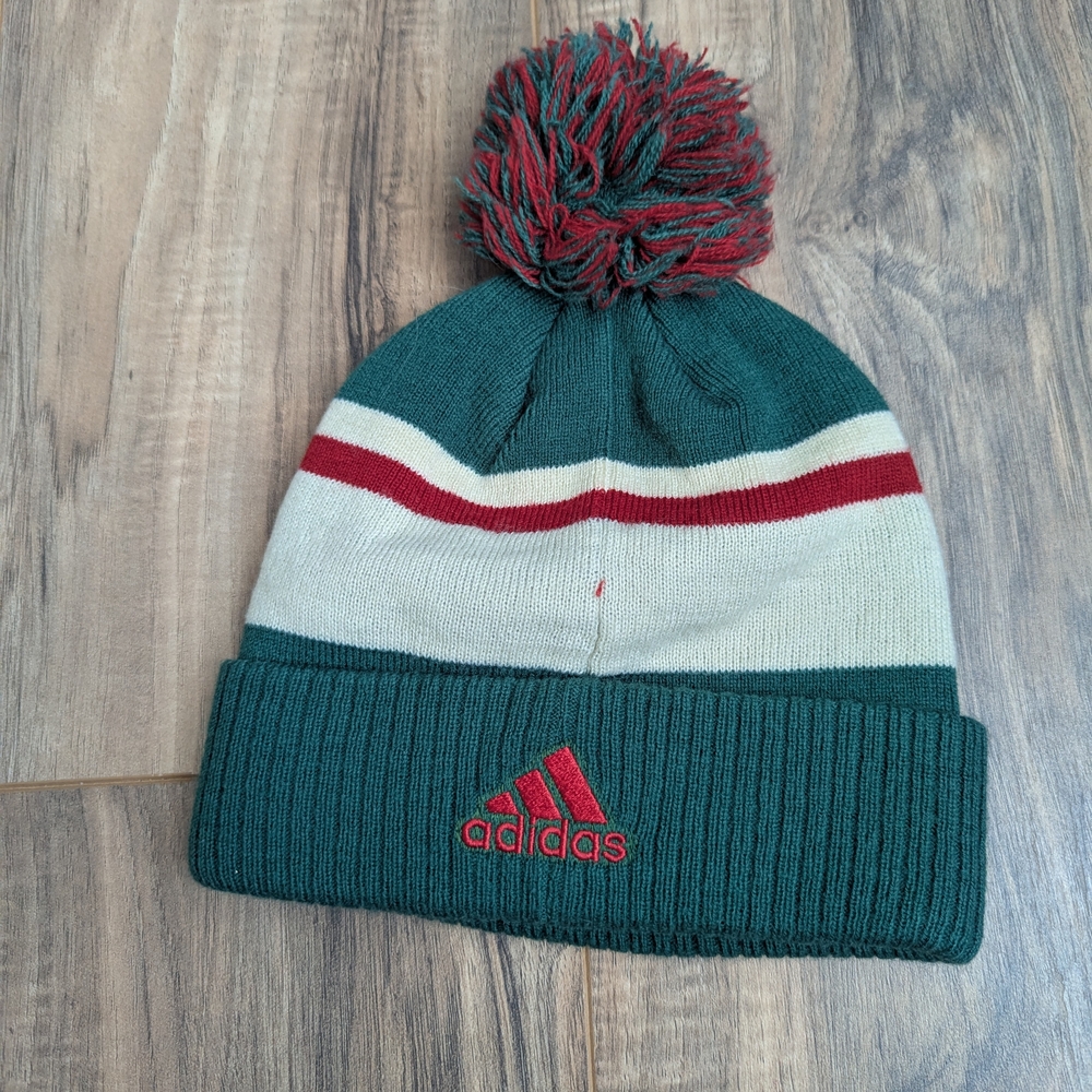 NHL Minnesota wilds Green Red White Pom Beanie Hat - Picture 2 of 4